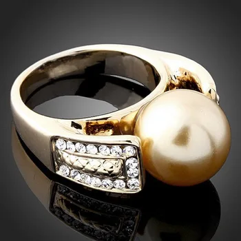 Chran Klasikinis Aukso Spalvos Užsakymą Vestuviniai Žiedai, Papuošalai, Aksesuarai, Mados Dirbtiniais Pearl Dizaino Krištolo Sužadėtuvių Žiedai Moterims