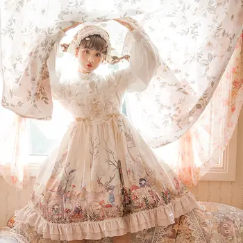 Nauja Siunta Japonijos Saldus Lolita Jsk Suknelė Moterims Mielas Dream Miško Spausdinti Berankovis Suknelė Girls Cartoon Princesė Suknelės, Šaliai