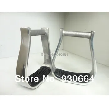 5 Colių Vakarų Aliuminio Barelį Lenktynių Stirrups Su Juoda Guma Padas Arklių Produktų F1011