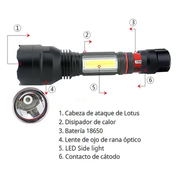 C8-COB LED Žibintuvėlis 4000 Liumenų T6 + COB 4 Režimas Žibintuvėlis atsparus Vandeniui Aliuminio Lanterna Pagal 18650 Įkrovimo Už Kempingas, Žygiai