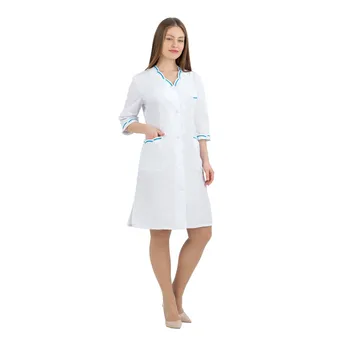Moterų Medicinos suknelė ivuniforma marių Baltos spalvos su žalsvai melsvos spalvos intarpais