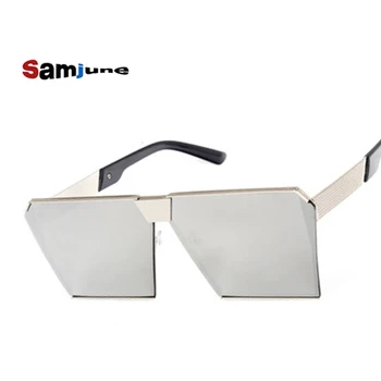 Samjune Mados prabangių aikštė akiniai nuo saulės moterims prekės ženklo dizaineris įžymybė metalo UNISEX mens negabaritinių akiniai nuo saulės, veidrodis objektyvas Cool
