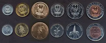 6 Ruanda Monetų visiškai Nauja, Autentiškas, Originalus, Monetų Kolekcionieriams UNC