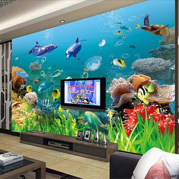 Custom 3D Foto Tapetai Miegamajame Sienos Povandeninio Pasaulio Koralų Delfinų, Žuvų Didelis Freskomis Kambarį Apdaila Sienų Medžiaga