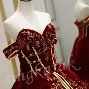Siuvinėjimo Aksomo Quinceanera Suknelės 2020 Reljefiniai Ruffles nuo Peties Saldus 16 Suknelė Ilgai Prom Chalatai vestidos de 15 años