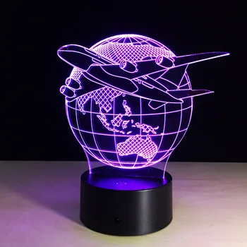 Lėktuvo Modeliavimo LED 3D Lempa 7 Spalvų Remote Touch Jungiklis Naktiniai Nakties Šviesos Namuose Miegamasis Dekoro Dovanos Vaikams