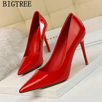 Raudonos spalvos aukštakulnius office batai moterims stiletto kulniukai bigtree batus moteris elegantiška, didelio dydžio, juoda siurbliai moterų batai ekstremalių aukšti kulniukai sexy