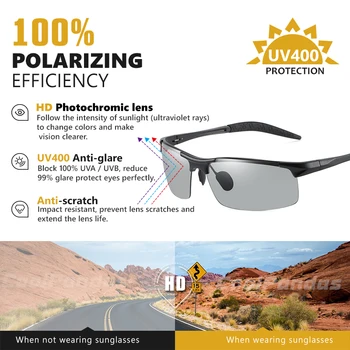 2021 Aliuminio Taškus Photochromic Akiniai nuo saulės Vyrams Poliarizuota Dieną Naktinio Vairavimo Akinius Chameleonas Anti-Glare gafas de sol hombre
