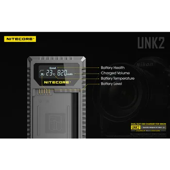 Naujas Nitecore UNK2 Dual USB Kroviklis Nikon EN-EL15 Baterija D500 D600 D610 D750 D800 D800E D810 D810A V1 1V1 D850 D7000