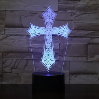 Jėzaus Kryžius Jutiklinis Nuotolinio Valdymo 3D Spalvinga Naktį lengvos Spalvos Keičiasi Stalo Lempos, Stalo Puošyba Miegamojo Puošmena