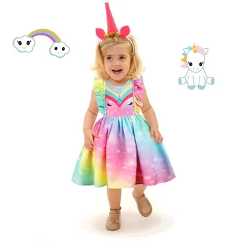 Vienaragis Šalis Suknelė Mergaitėms 2020 Metų Vasaros Vaivorykštė Spausdinti Princesė Dress Vaikai Mergina Gimimo Diena Dress Paauglių Vaikų Drabužių 8 10 Metų