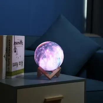 3D Spausdinimo Žvaigždėtas Dangus, Žvaigždės, Mėnulis Žibintas Įkraunamas Spalvinga 16 Spalvų Kaita Touch Pereiti į Nakties Šviesos su Mediniu Laikikliu Dropship