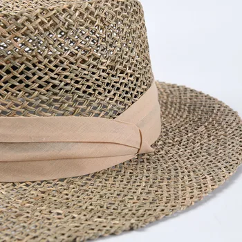 USPOP 2020 Naujas moterų vasaros skrybėlės natūralių jūros dumblių saulės skrybėlės kvėpuojantis platus kraštų paplūdimys skrybėlės moterų juostelės šiaudines skrybėles