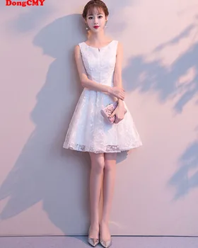 DongCMY Trumpas Gėlių Kokteilis Suknelės Baltos Spalvos, Elegantiška Prom Šalis Suknelės