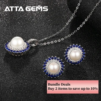 Natūralių Perlų, Sidabro S925 Papuošalų Rinkinys Gėlo Vandens Perlų Aukščiausios Kokybės Sukurta Mėlynas Safyras Klasikinis Romantiško Stiliaus Moterims