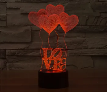 3D Spalvinga Stalo Lempa Meilė Širdies Balionu Romantiška Dovana Vestuvių Žmona Mėgėjams Valentino Kūdikis Naktį Stalo Lempa Lašas Laivas