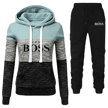 2021 naujas sekti pavyzdžiu BOSAS ponios 2 spausdintos hoodies + kelnės sportinės aprangos ponios sporto kostiumas su gobtuvu palaidinukė kostiumas moterims, drabužiai