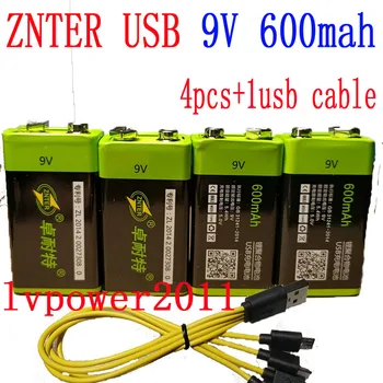 4X ZNTER S19 9V 600mah USB li-ion 9V Lipo Baterija RC Baterija mikrofonas su USB laidu