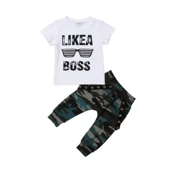 0-3Y Bamblys Kūdikių Berniukų Hip-Hop Topai marškinėliai Camo Kelnės Komplektai Rinkinys Drabužiai