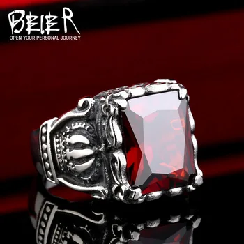 Beier naują parduotuvę 316L Nerūdijančio Plieno žiedas aukščiausios kokybės CZ Gotikos Karūna Žiedai Vintage Stiliaus bižuterijos LLBR8-066R