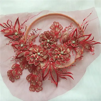 Spalvotas 3D Gėlių Diamond Blizgančiais Puošnios Nėrinių Aplikacijos Pleistras 