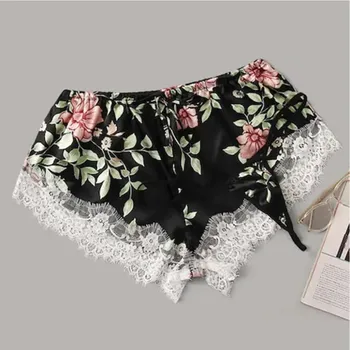 Moterų Sleepwear Seksualus Šilko Imitacijos Pajama Nustatyti Gėlių V-Kaklo, Pižamos Rankovių Mielas Cami Viršų ir Šortai