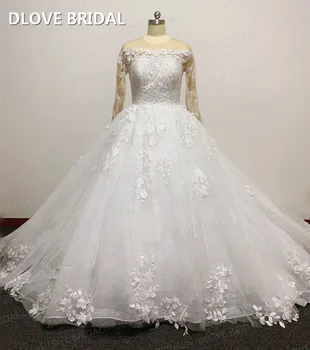 Iliuzija ilgomis Rankovėmis Kamuolys Suknelė Vestuvių Suknelė 3D Gėlių Nėrinių Appliques Nuotakos Suknelė Aukštos Kokybės Užsakymą Suknelės Realios Nuotraukos