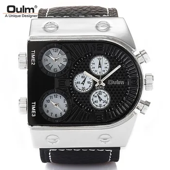 Oulm prekės užsienio prekybos laikrodžiai trys laiko juostos laikas vaikščioti, vyriški žiūrėti odinis diržas HP9315 white shell