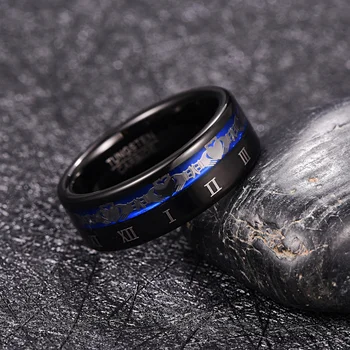 8mm Pločio Danga Juodas Volframo Plieno Vyrų Claddagh Žiedas Modelis Graviruotas romėnišką Volframo Karbido Žiedas vyriški Papuošalai