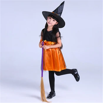 Halloween Kostiumai Mergina Juoda Skristi Ragana Kostiumas, Suknelė ir Skrybėlė Bžūp Šalies Cosplay Apranga Vaikams Mergina Vaikų