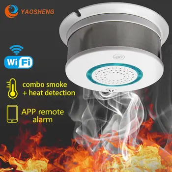 WiFi Dūmų+Šilumos Detektorius Nepriklausomų Signalizacijos Belaidžio priešgaisrinių Dūmų Jutiklių Namo Saugumo Gaisro Įrangos Smart APP Kontrolės