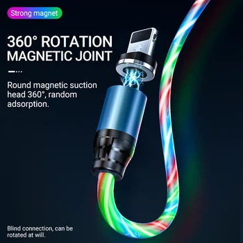 Hoco Šviesos magnetinis įkrovimo kabelis nuo Žaibo C Tipo Mikro USB laido 2A magnetas laidas 3 spalvų šviesos srauto įkroviklis įkaitinta viela