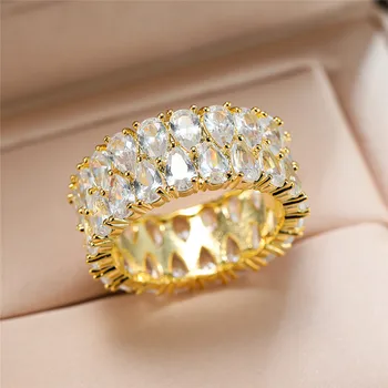Prabanga Moterų White Crystal Akmens Žiedas, Žavesio Geltonos Aukso Spalvos Vestuviniai Žiedai Moterims, Stilinga Nuotakos Vandens Lašas Vestuvinis Žiedas