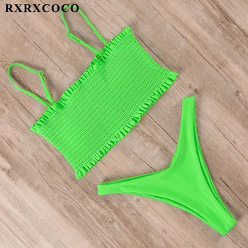 RXRXCOCO Nauja Bikini Raukiniais maudymosi kostiumėlį, maudymosi Kostiumėliai Moterims Spausdinti Bikini Komplektas 2019 M. Vasaros Plaukimo Kostiumas Pynimas Maudymosi Kostiumas