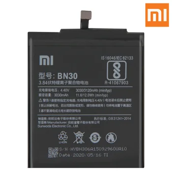 Xiao Mi Originalaus Telefono Baterija BN30 Už Xiaomi redmi Hongmi 4A Redrice 4A BN30 Įkrovimo Baterija (akumuliatorius 3120mAh
