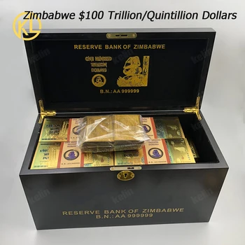 Nemokamas Pristatymas 1200pcs/daug Šimtas Trilijonų/Quintillion Zimbabvės Dolerių Aukso Banknotų juodas medinis langas apie 5-7days