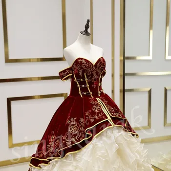 Siuvinėjimo Aksomo Quinceanera Suknelės 2020 Reljefiniai Ruffles nuo Peties Saldus 16 Suknelė Ilgai Prom Chalatai vestidos de 15 años