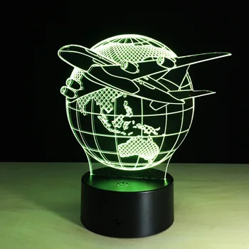 Lėktuvo Modeliavimo LED 3D Lempa 7 Spalvų Remote Touch Jungiklis Naktiniai Nakties Šviesos Namuose Miegamasis Dekoro Dovanos Vaikams