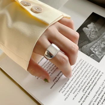 Silvology 925 Sterlingas Sidabro Blizgus Aikštėje Žiedai Storio Minimalistinio Pločio Žiedai Moterų 2020 M. Japonija Korėja Office Juvelyrikos Dizaineris