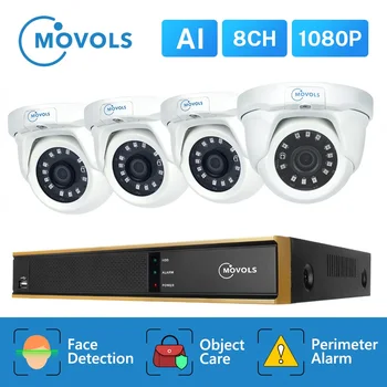 MOVOLS AI 2MP, DVR 8CH H. 265 Saugumo kamerų Sistema, ir SPINDULIŲ Naktinio Matymo P2P CCTV Kit Vandeniui Doom Saugumo Vaizdo Stebėjimo Komplektas