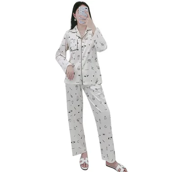 Moterų Šilko Satino Pižama Pižamos Nustatyti Ilgomis Rankovėmis Sleepwear Pijama Pižama Kostiumas Moterų Miego Dviejų Dalių Komplektas Loungewear