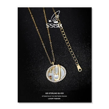 S'STEEL Cirkonis Kaklo 925 Sterlingas Sidabro Moterų Grandinės Aukso anglų Raidžių Shell Pakabučiai, Karoliai Collares Fine Jewelry