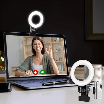 Vaizdo Konferencijos Apšvietimo Selfie Šviesos Žiedas su Gnybtas Prijungti Vaizdo Konferencijas Pritemdomi Kameros, Šviesos, Tik Tap Makiažas