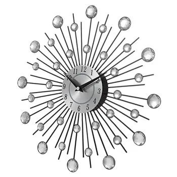 Modernaus Dizaino Sieninis Laikrodis Derliaus Metalo, Kristalų Sunburst Sieninis Laikrodis Prabangus Diamond Didelių Namų Puošybai Gyvenimo Kambario Sienos