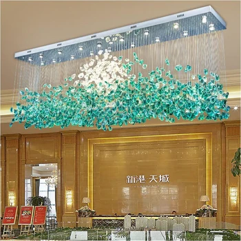 Naujas viešbutis krištolo sietynas, baras kambarį didelis inžinerijos šviesiai žalias skaidrus akmuo, stiklas, lempa užsakymą lempos