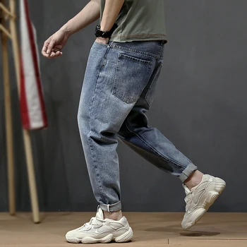 Korėjos Stiliaus Mados, Vyrų Džinsai Palaidi Tinka Retro Mėlyna Klasikinio Haremo Kelnės Didelis Dydis 28-42 Mažų Kojų Streetwear Hip-Hop Džinsai Vyrams