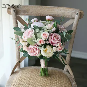 EillyRosia Elegantiškas Retro Birdal Puokštė Morandi Modeliavimas Gėlės Nuotaka Fotografijos Dusty Rose Pink Išskirtinį Vestuvių Puokštės