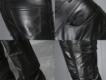 Natūralios Odos Kelnės Vyrams Juodos Mados High Waisted Motociklo Jojimo Kelnės Realių Karvė Slėpti Gothic Punk Kelnes Streetwear