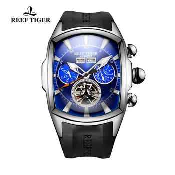Rifas Tigras/RT Dizaineris Sporto Laikrodžiai Tourbillon Blue Dial Analoginis Ekranas Laikrodžiai Guma Diržas Šviesos Laikrodžių Vyrams RGA3069