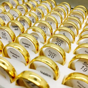 MIXMAX didmeninė urmu daug 25pcs/pak 6mm aukso spalvos žiedų vyrų, moterų nerūdijančio plieno Papuošalai, sužadėtuvių, vestuvių Žiedai